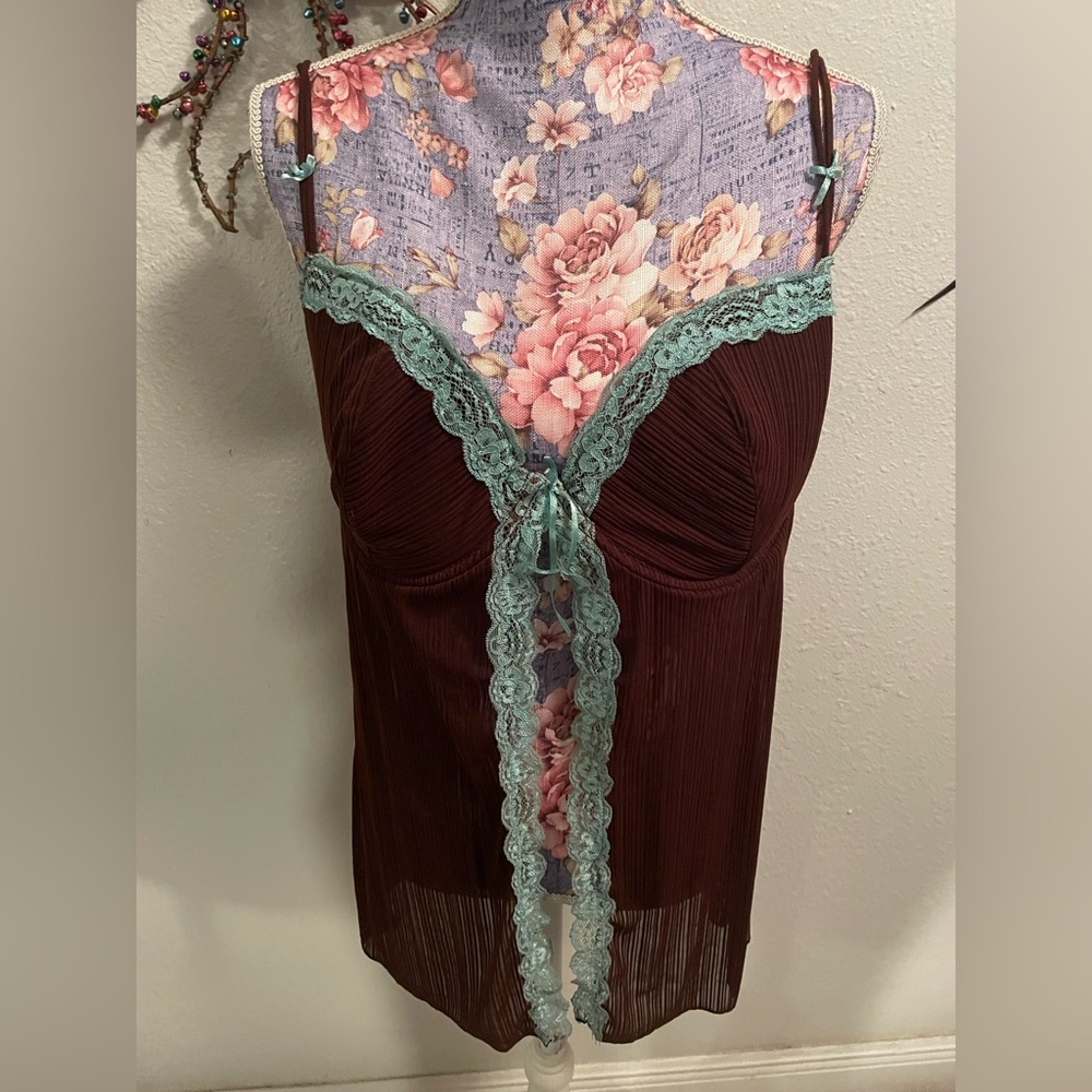 Y2K Rampage Ribbed Lace Babydoll Tank Top